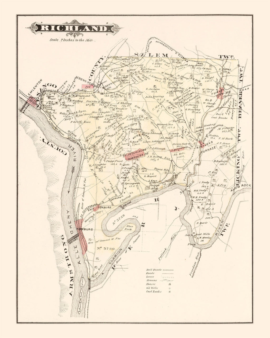 Vintage Map of Richland, Pennsylvania 1877