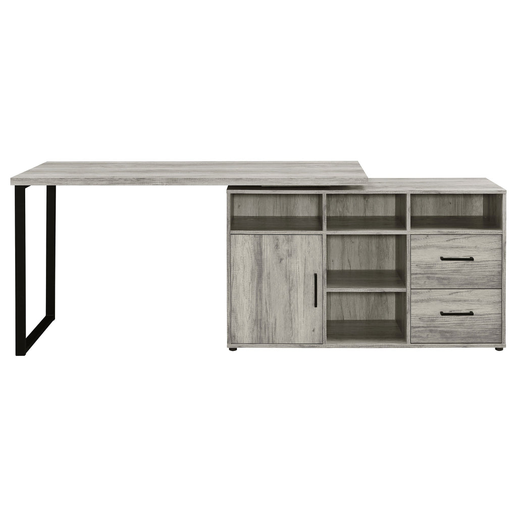 Corrado Grey Driftwood L-shape Office Desk with Storage