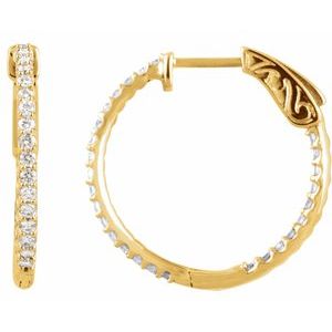 14K Yellow Gold Vermeil 3/4 CTW Lab-Grown Diamond Inside-Outside 23 mm Hinged Hoop Earrings