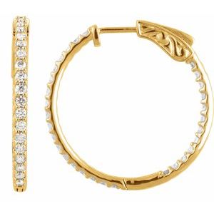 14K Yellow Gold Vermeil 1 CTW Lab-Grown Diamond Inside-Outside 26.5 mm Hinged Hoop Earrings