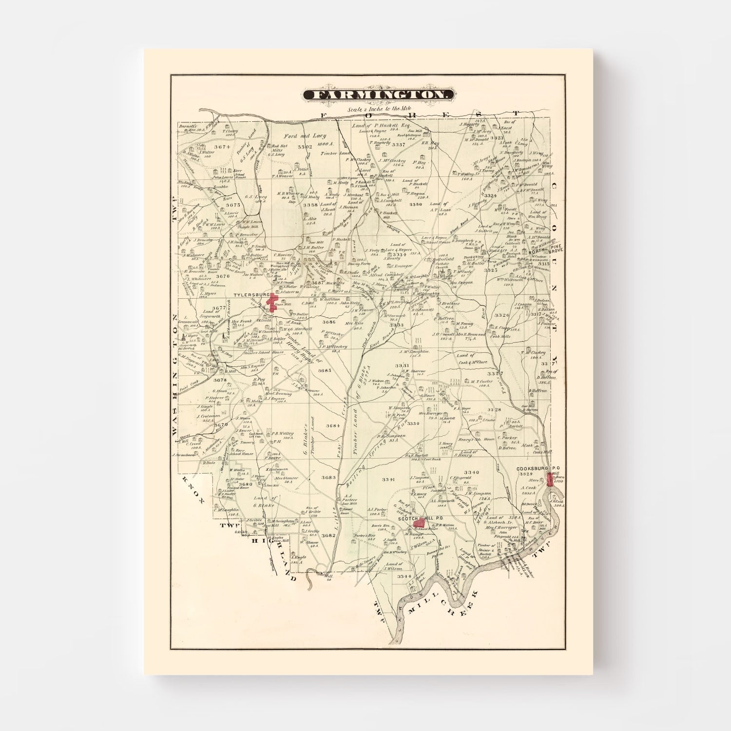 Vintage Map of Farmington, Pennsylvania 1877
