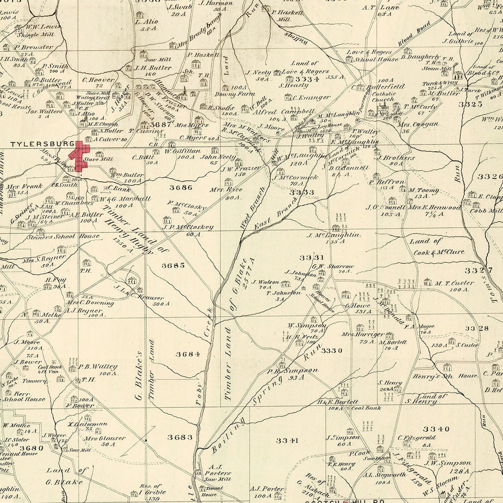 Vintage Map of Farmington, Pennsylvania 1877