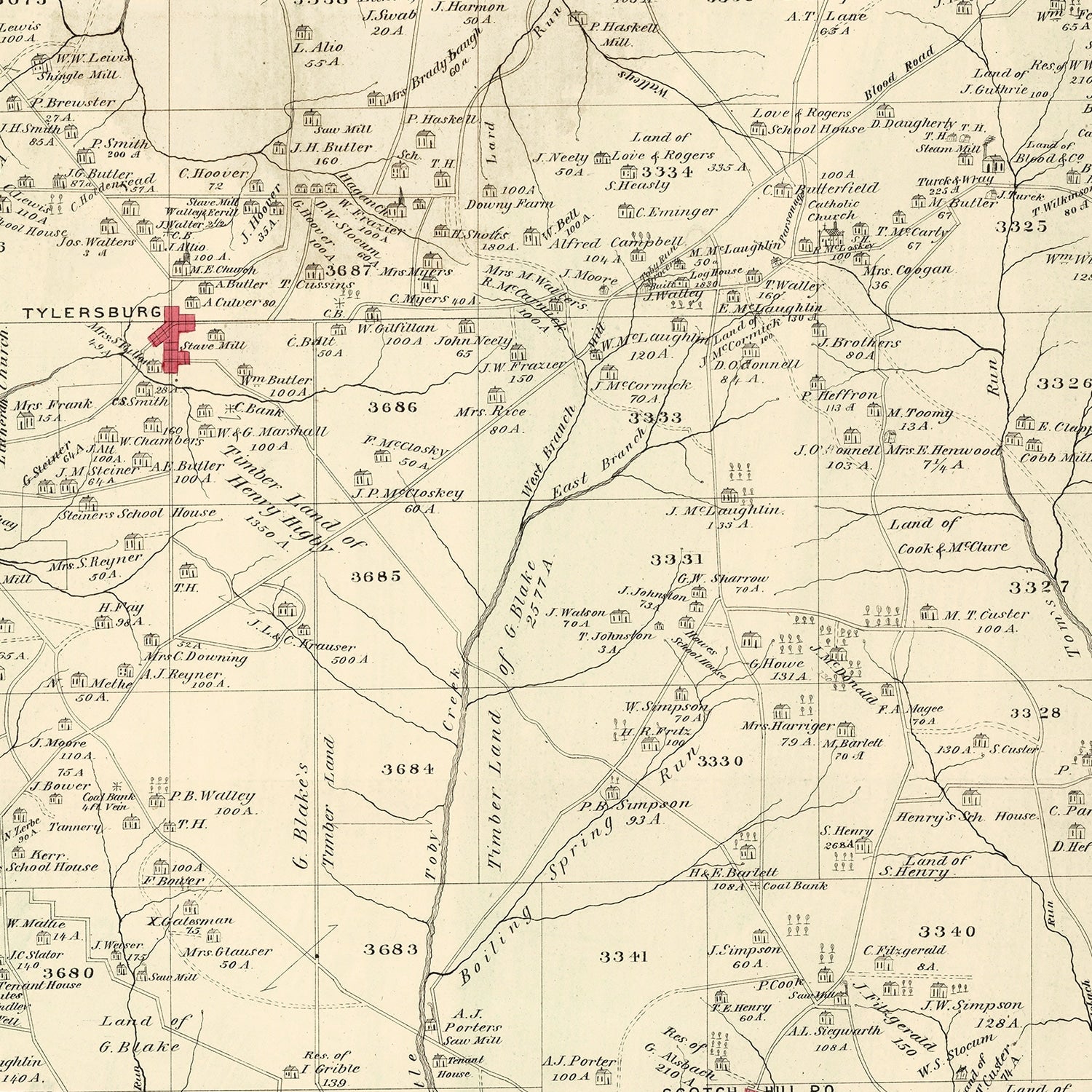 Vintage Map of Farmington, Pennsylvania 1877