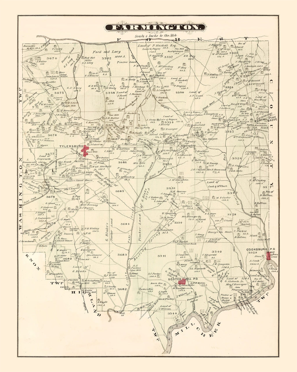 Vintage Map of Farmington, Pennsylvania 1877