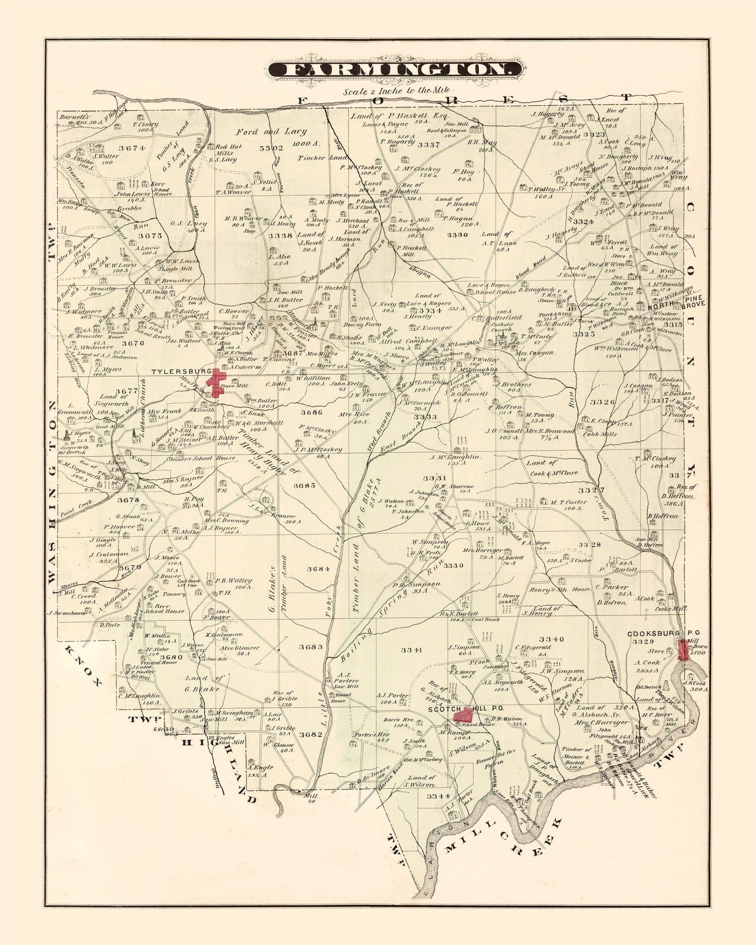 Vintage Map of Farmington, Pennsylvania 1877