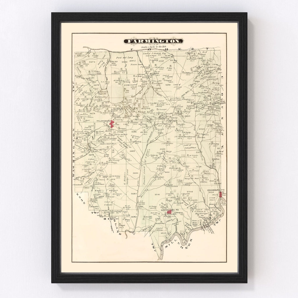 Vintage Map of Farmington, Pennsylvania 1877