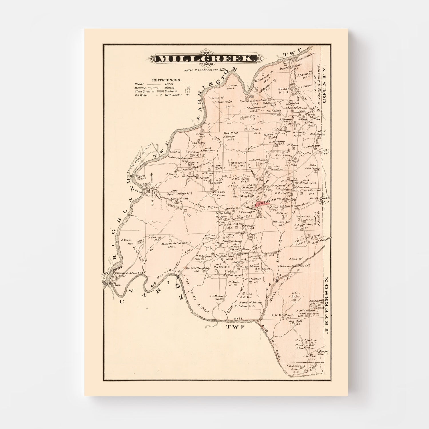 Vintage Map of Millcreek, Pennsylvania 1877