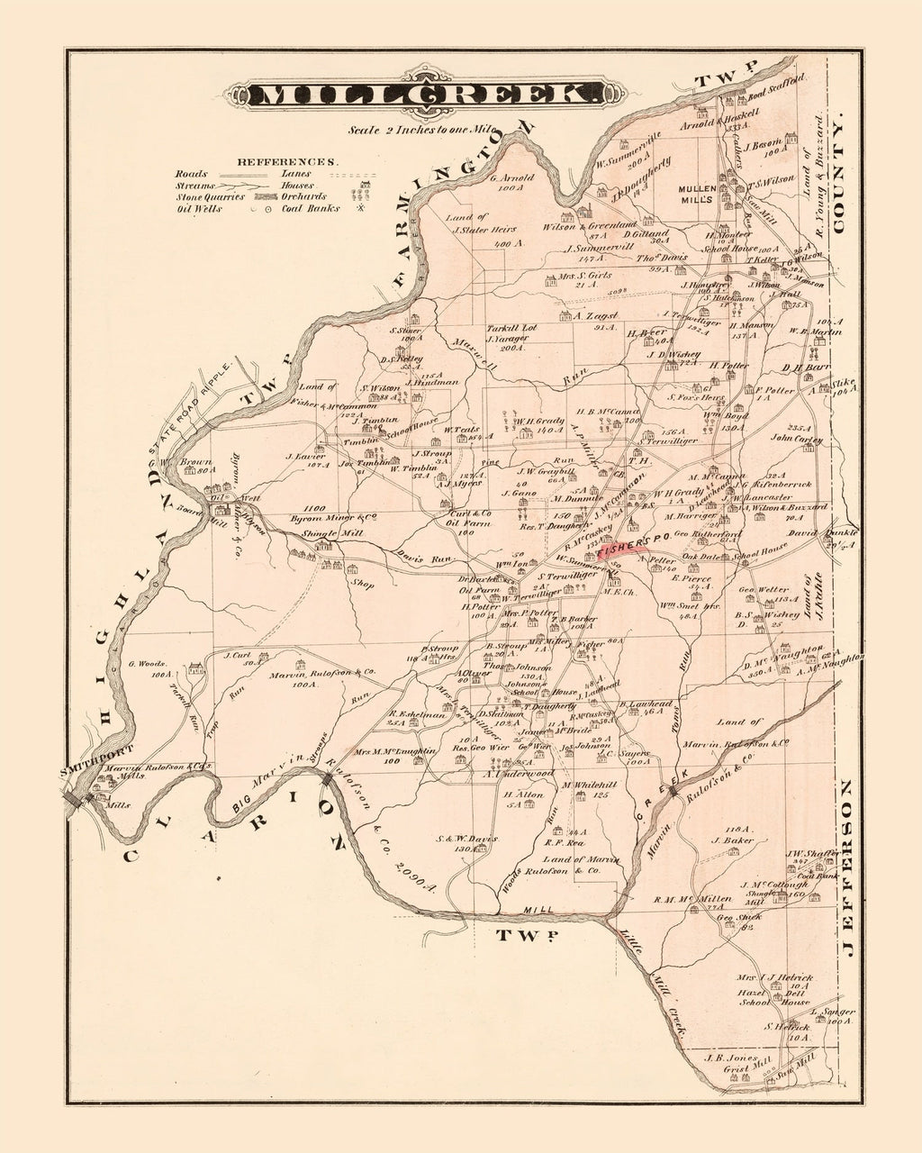 Vintage Map of Millcreek, Pennsylvania 1877