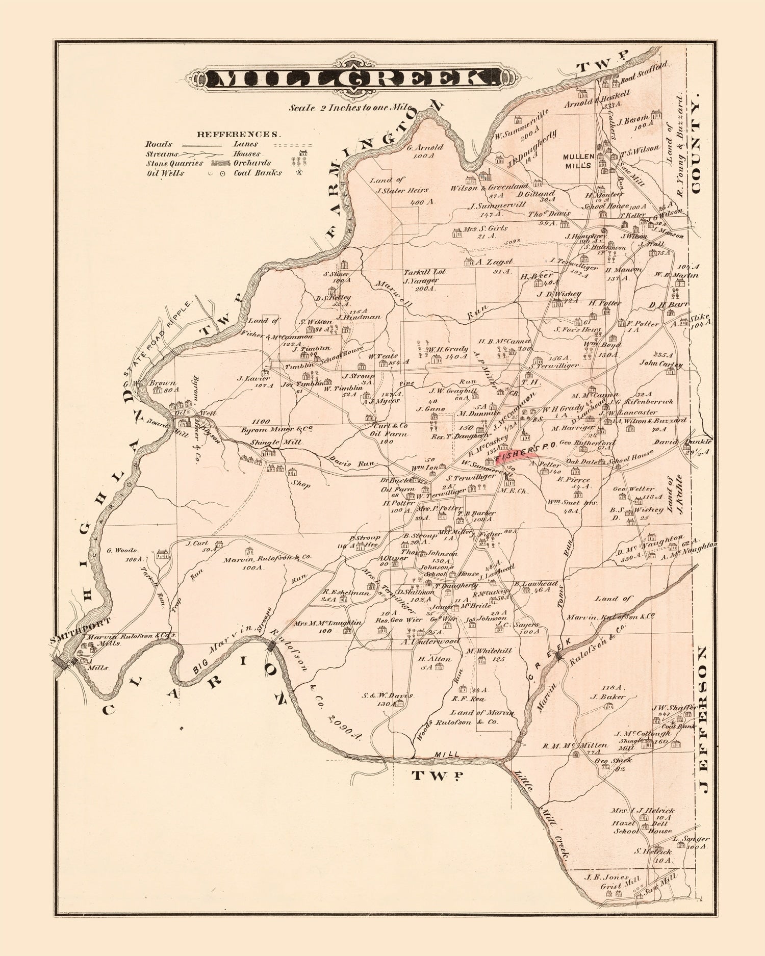Vintage Map of Millcreek, Pennsylvania 1877