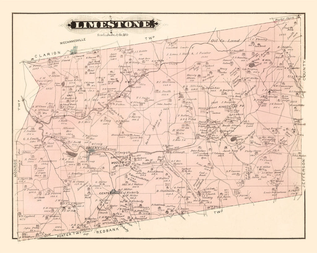 Vintage Map of Limestone, Pennsylvania 1877
