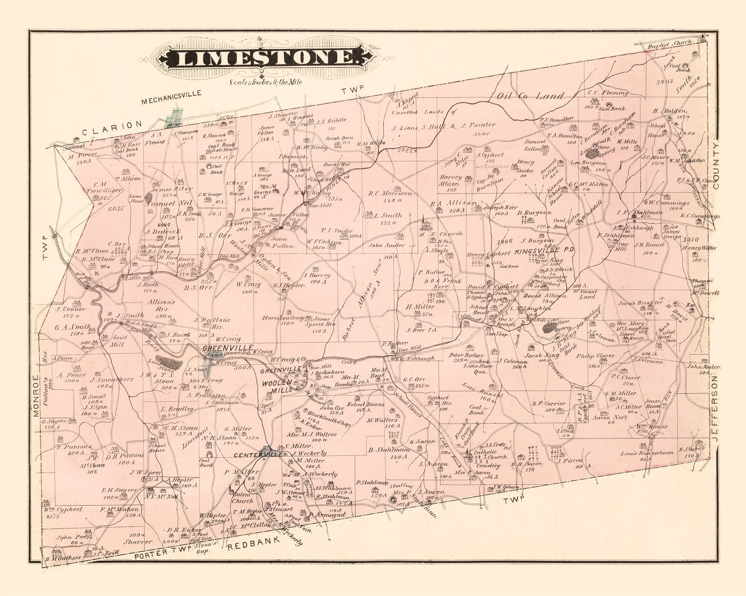 Vintage Map of Limestone, Pennsylvania 1877