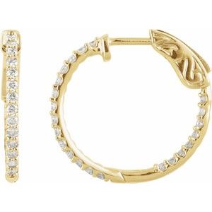 14K Yellow Gold 1 CTW Natural Diamond Inside-Outside 26.5 mm Hinged Hoop Earrings