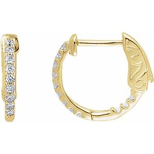 14K Yellow Gold 1/4 CTW Natural Diamond Inside-Outside 14.5 mm Hinged Hoop Earrings