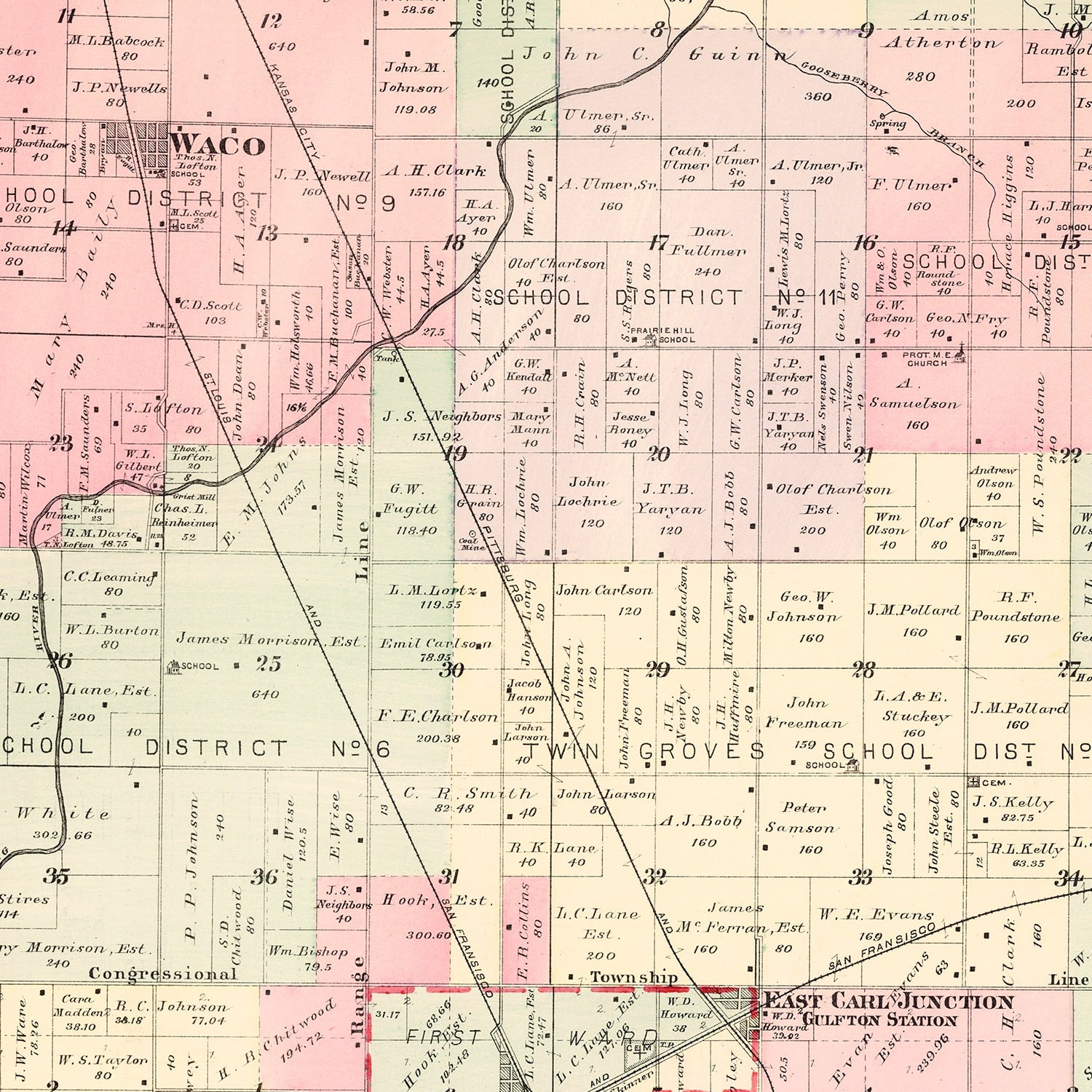 Vintage Map of Twin Groves Township, Jasper County, Missouri 1895