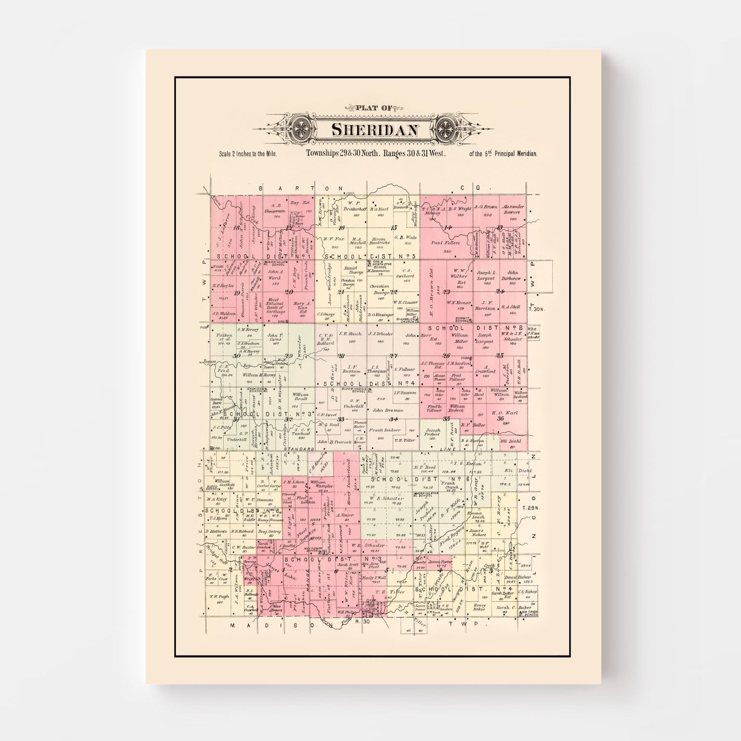 Vintage Map of Sheridan Township, Jasper County, Missouri 1895