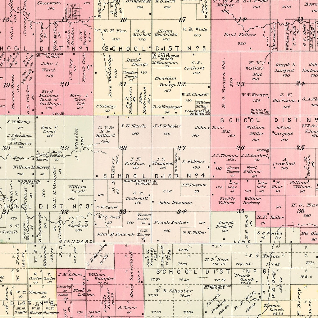 Vintage Map of Sheridan Township, Jasper County, Missouri 1895