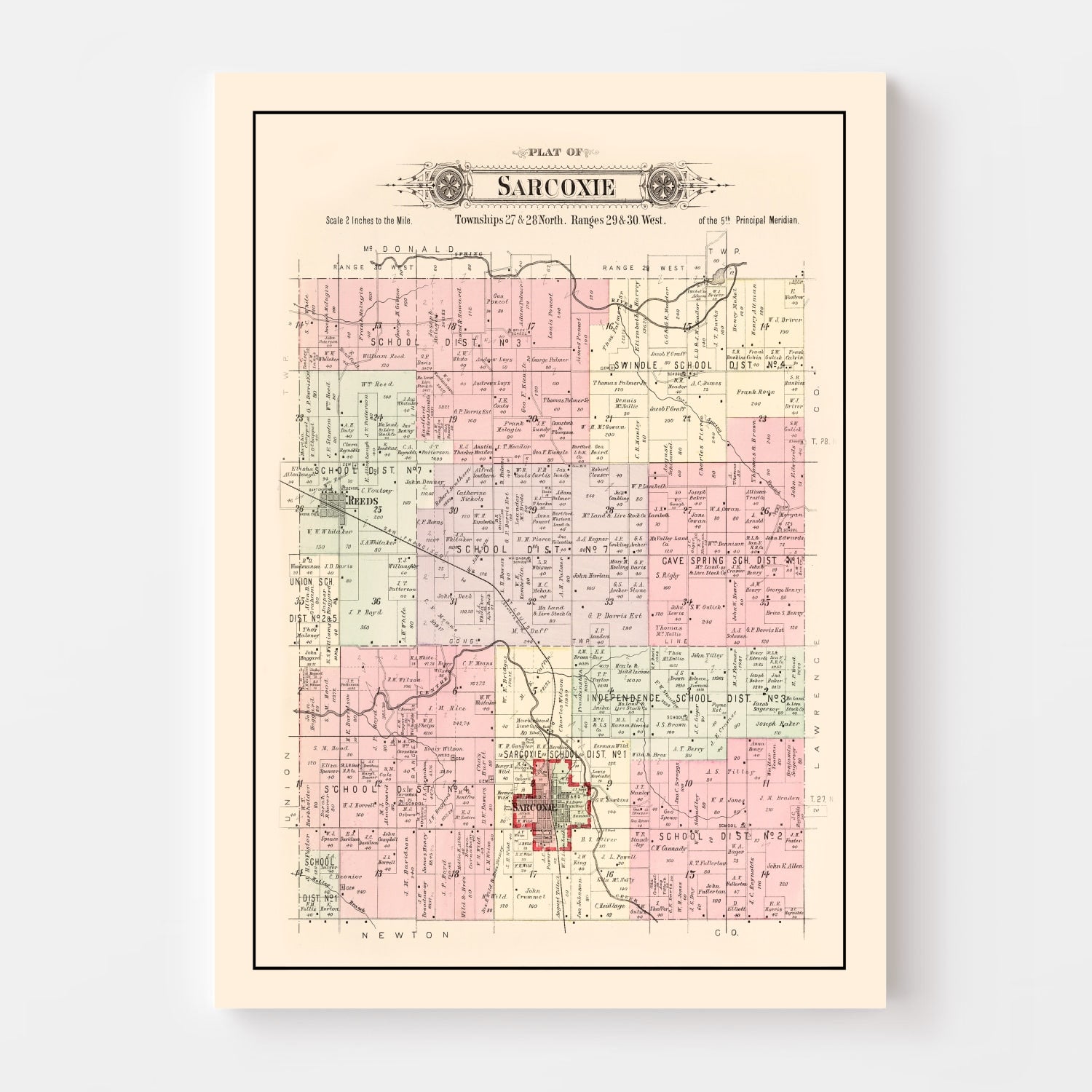 Vintage Map of Sarcoxie Township, Jasper County, Missouri 1895
