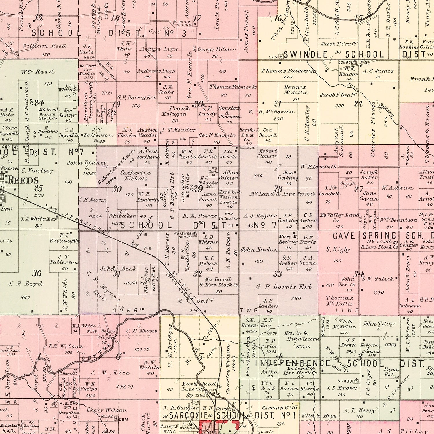 Vintage Map of Sarcoxie Township, Jasper County, Missouri 1895
