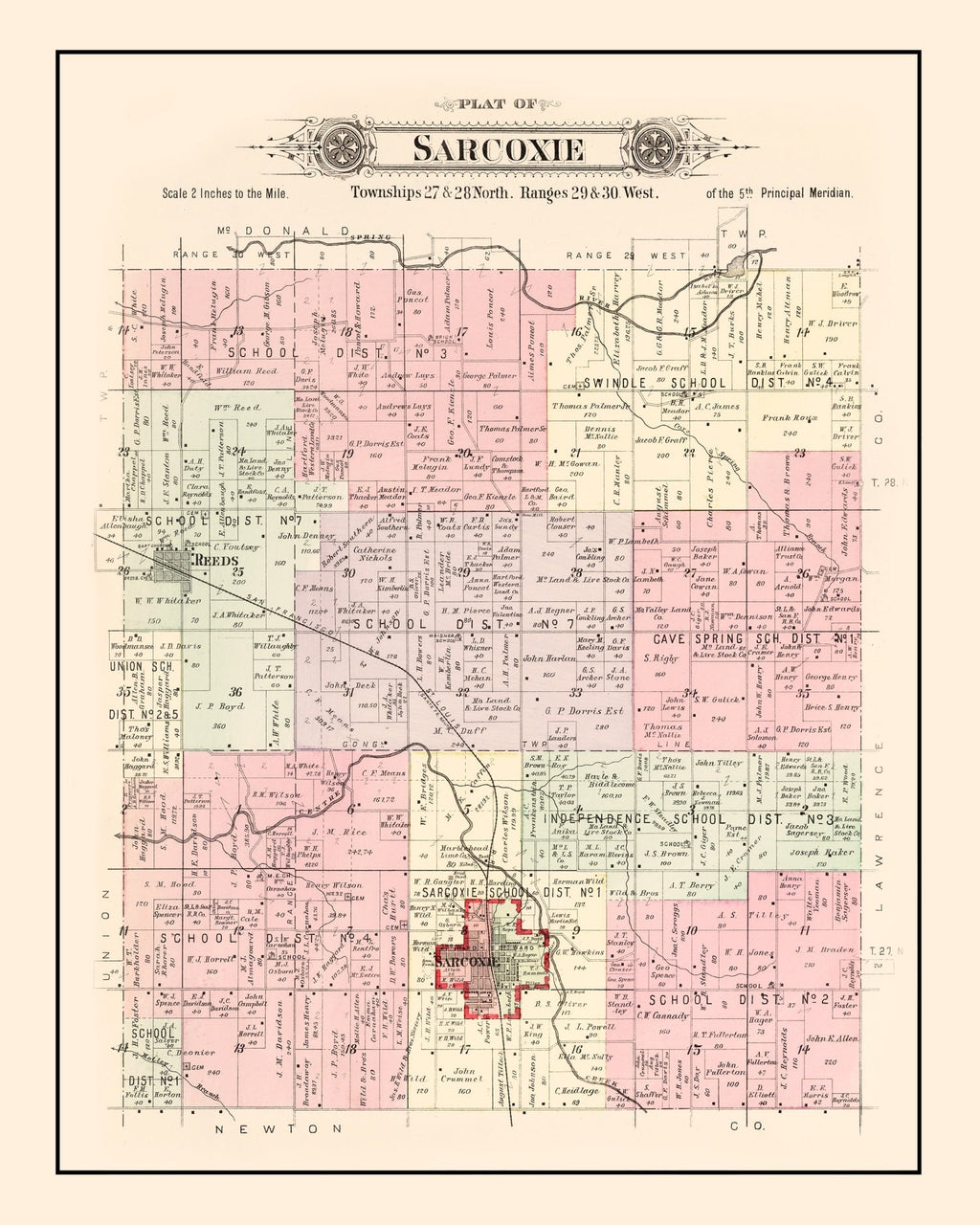 Vintage Map of Sarcoxie Township, Jasper County, Missouri 1895