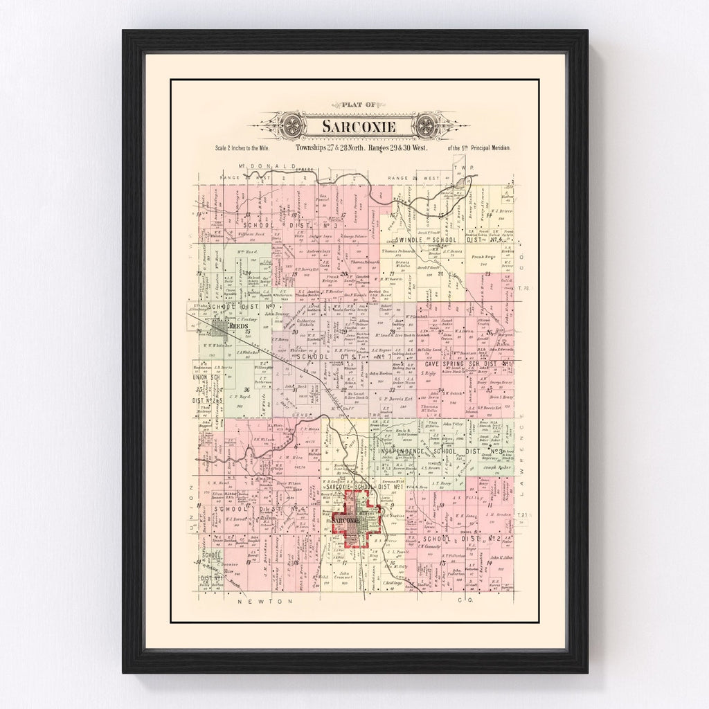 Vintage Map of Sarcoxie Township, Jasper County, Missouri 1895