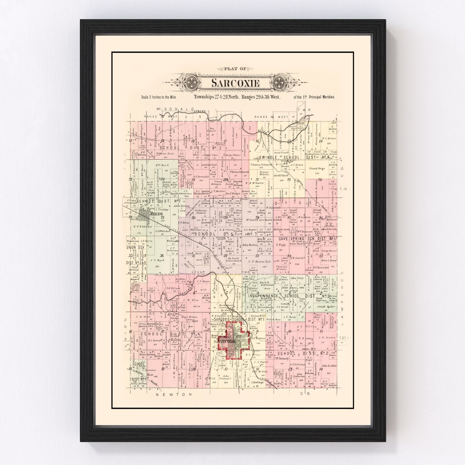 Vintage Map of Sarcoxie Township, Jasper County, Missouri 1895
