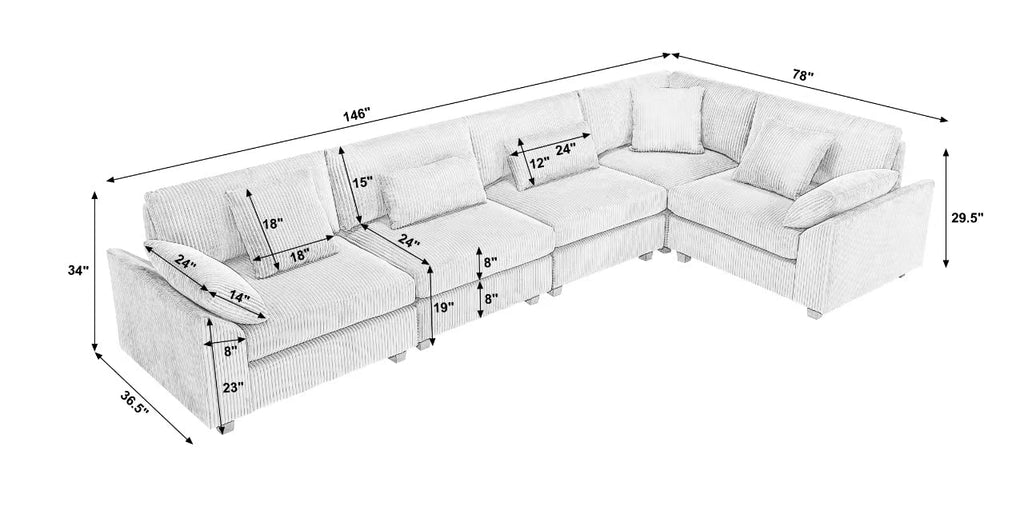 {NEW ARRIVAL VIDEO PROVIDED} Oversized Modular Sectional Sofa Couches Set,Corduroy Upholstered Deep Seat Comfy Sofa for Living Room 5 Seat,Dark Gray
