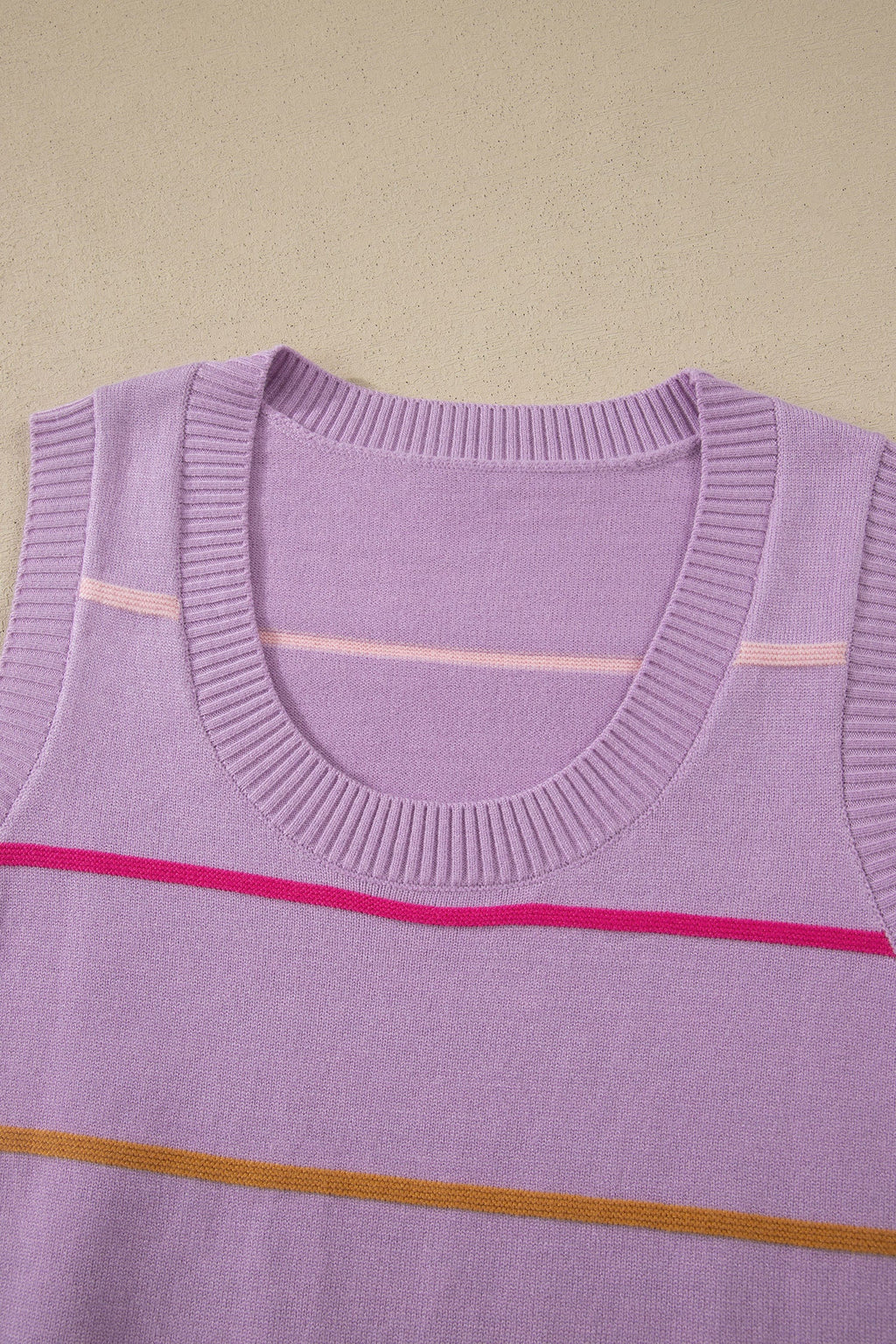Stripe Ribbed Trim Sleeveless Sweater Knit Tank