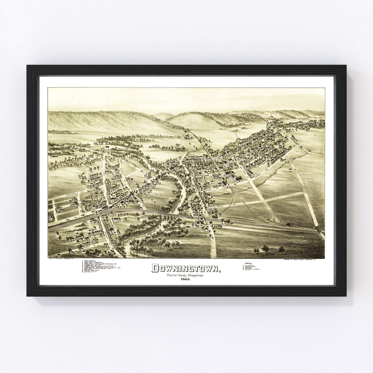 Vintage Map of Downington, Pennsylvania 1893