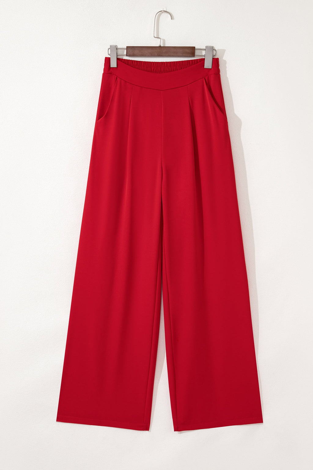 Solid Pleated Pull-On Straight Leg Pants
