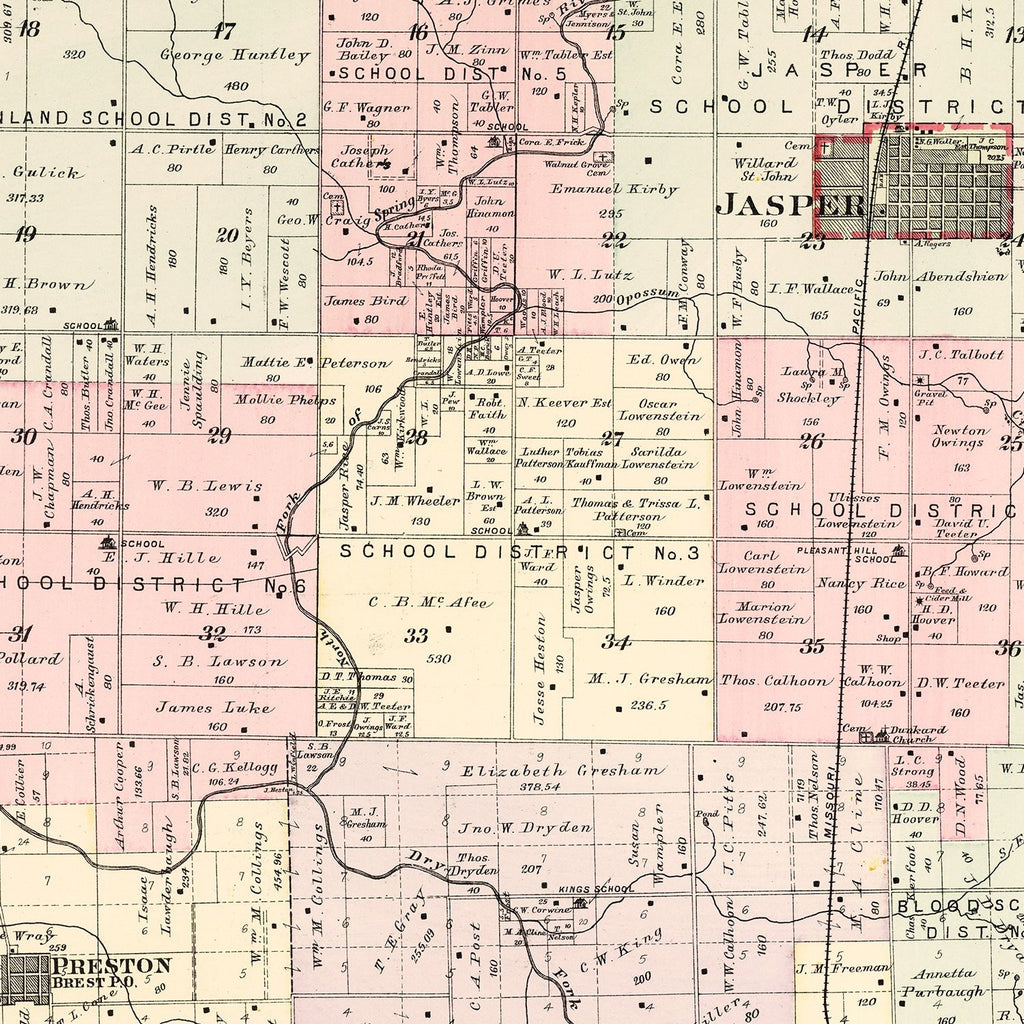 Vintage Map of Preston Township, Jasper County, Missouri 1895
