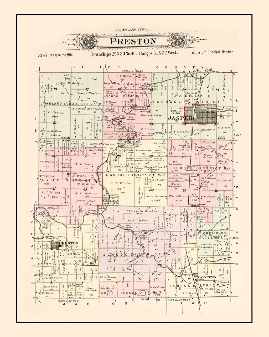 Vintage Map of Preston Township, Jasper County, Missouri 1895