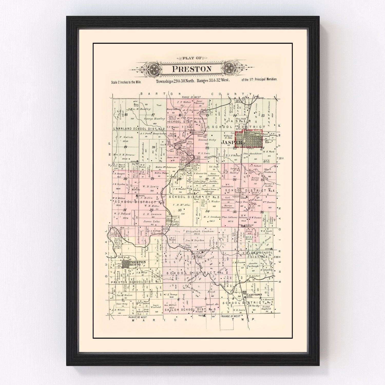 Vintage Map of Preston Township, Jasper County, Missouri 1895