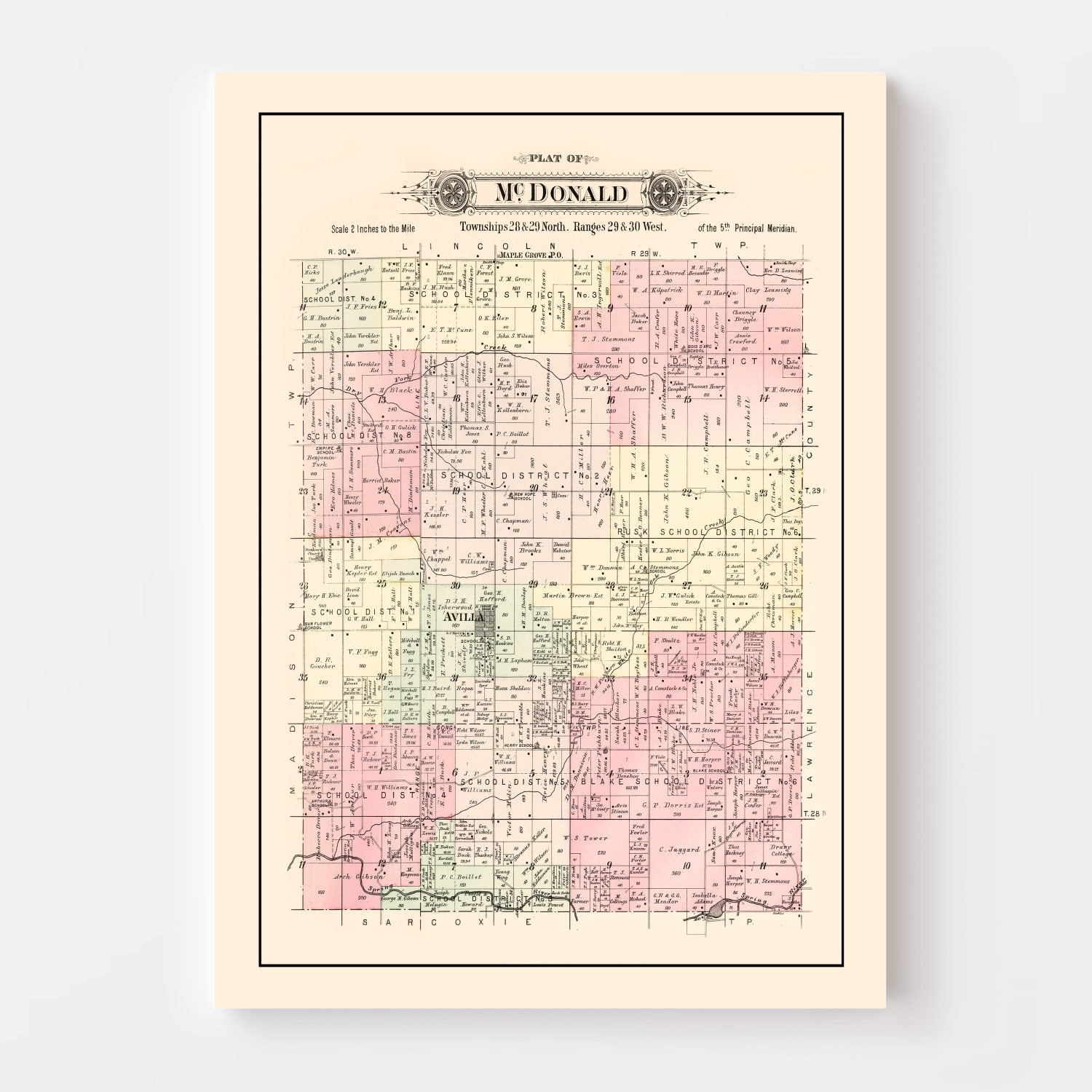Vintage Map of McDonald Township, Jasper County, Missouri 1895