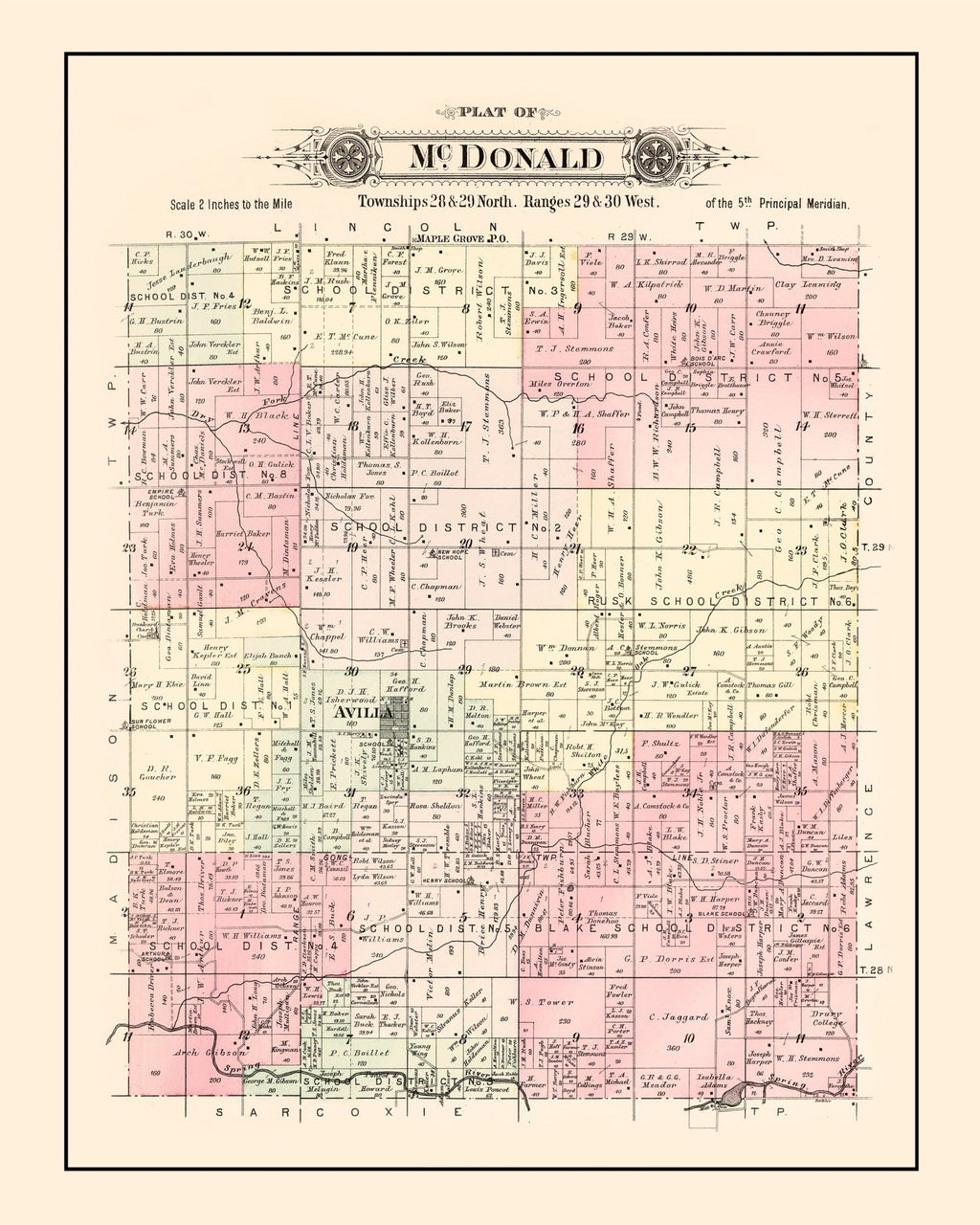 Vintage Map of McDonald Township, Jasper County, Missouri 1895