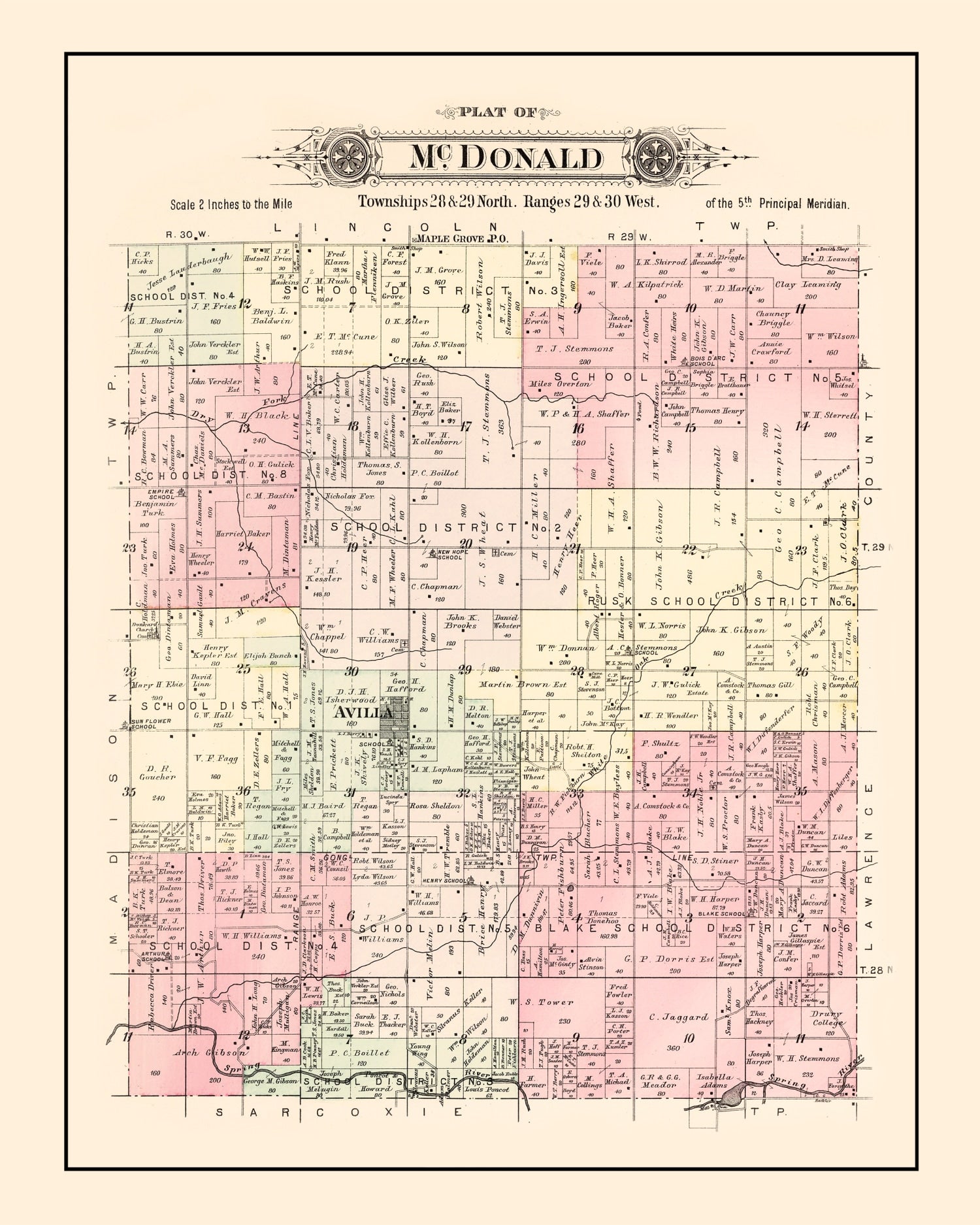 Vintage Map of McDonald Township, Jasper County, Missouri 1895