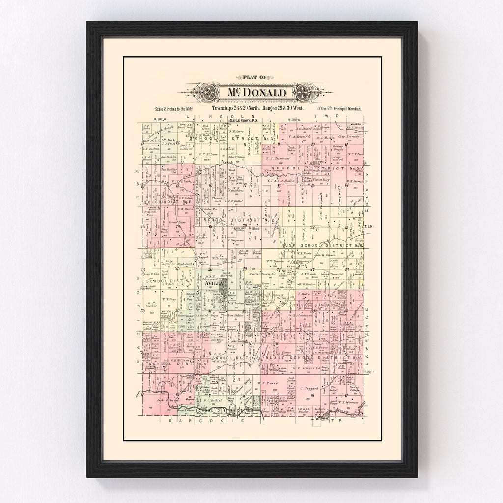 Vintage Map of McDonald Township, Jasper County, Missouri 1895