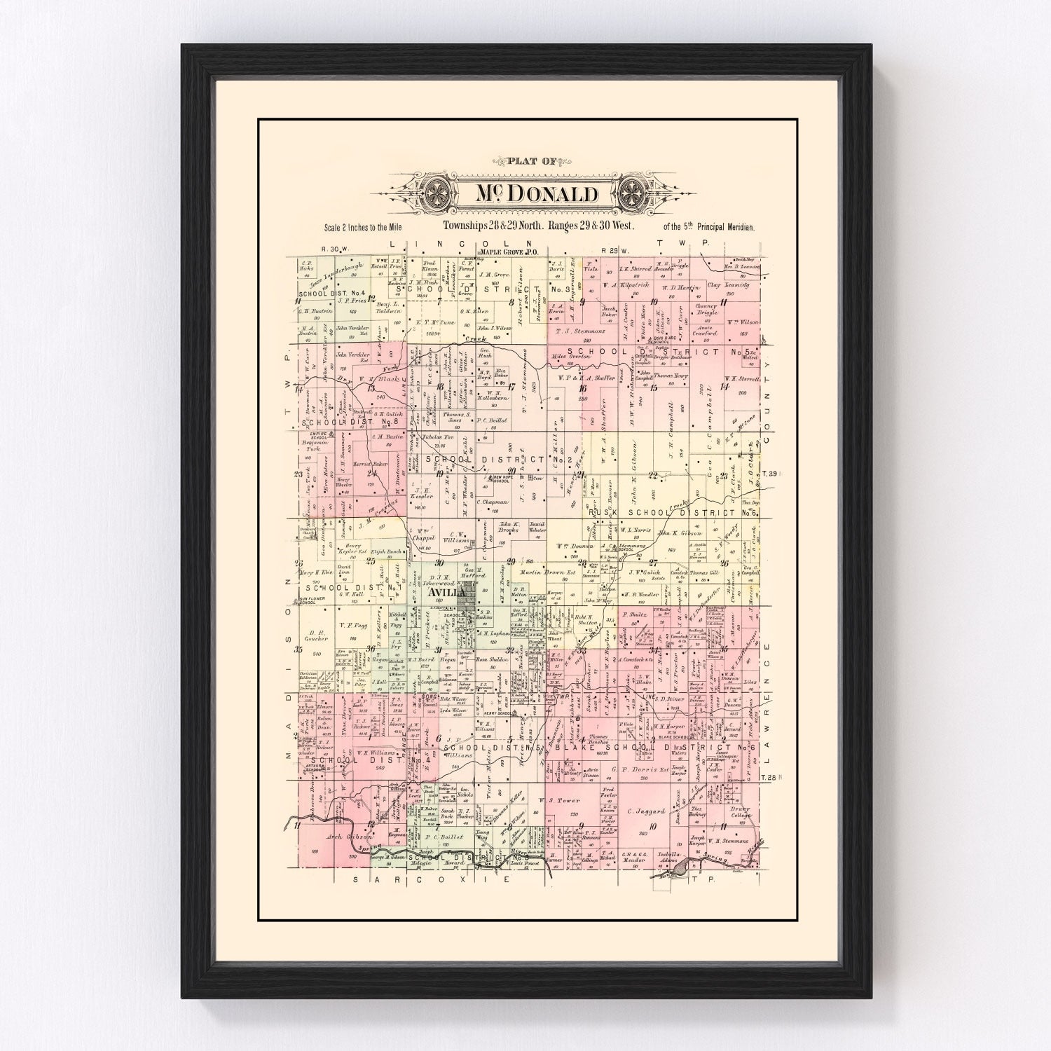 Vintage Map of McDonald Township, Jasper County, Missouri 1895