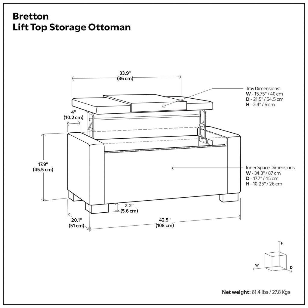 Bretton - Lift Top Storage Ottoman - Deep Umber Brown