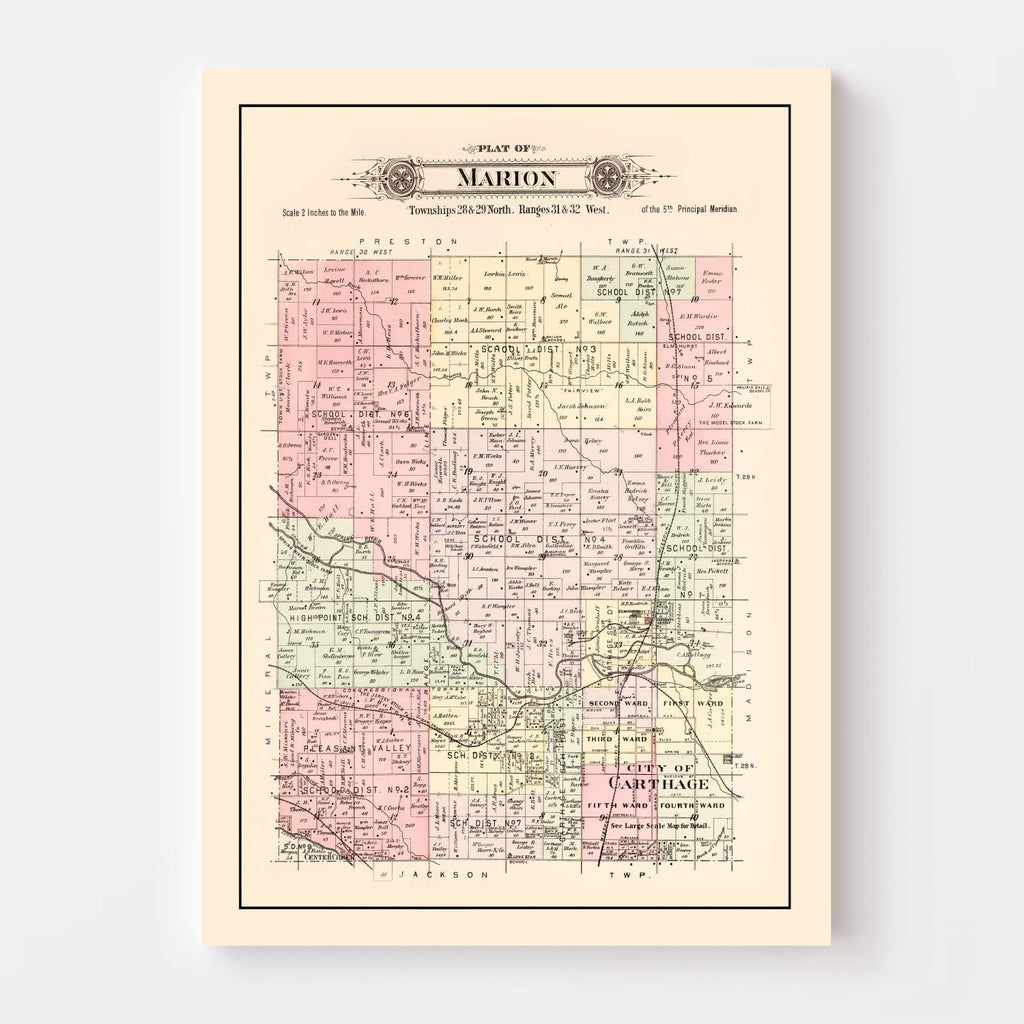 Vintage Map of Marion Township, Jasper County, Missouri 1895