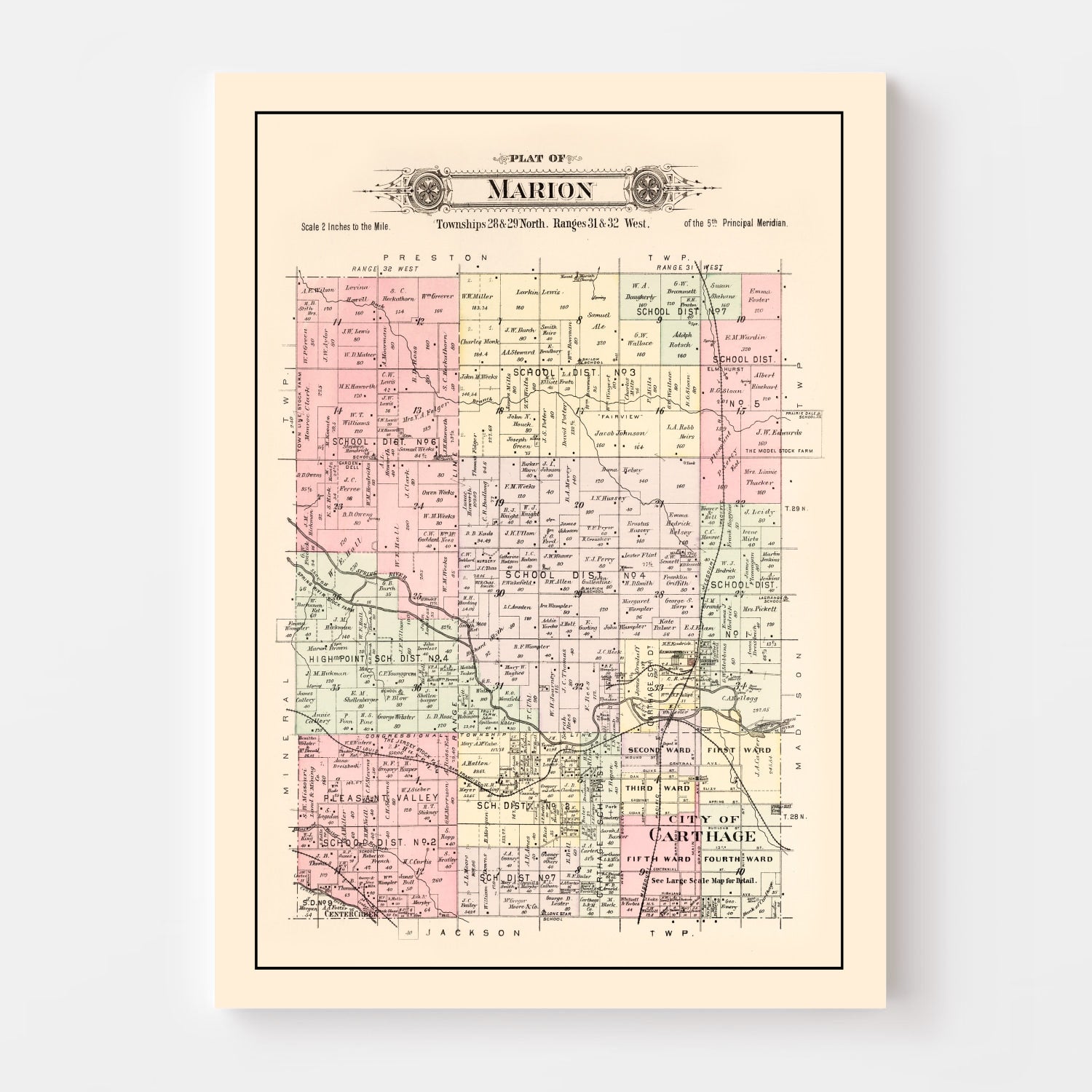 Vintage Map of Marion Township, Jasper County, Missouri 1895