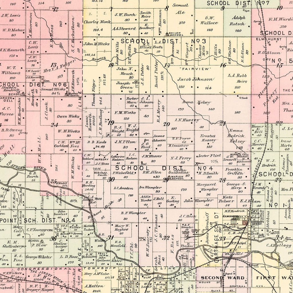 Vintage Map of Marion Township, Jasper County, Missouri 1895