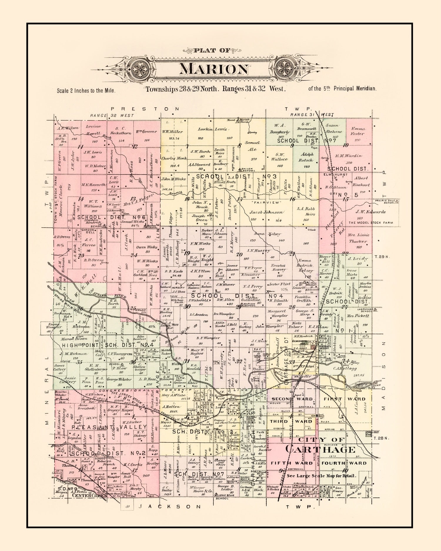 Vintage Map of Marion Township, Jasper County, Missouri 1895