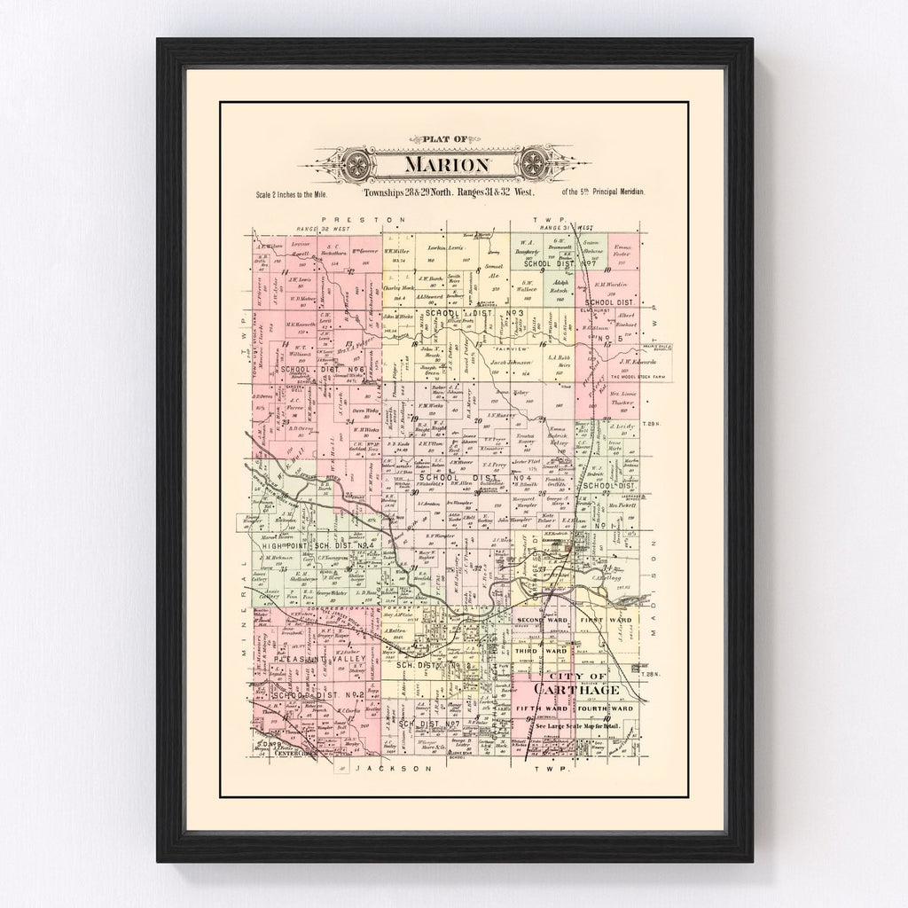 Vintage Map of Marion Township, Jasper County, Missouri 1895