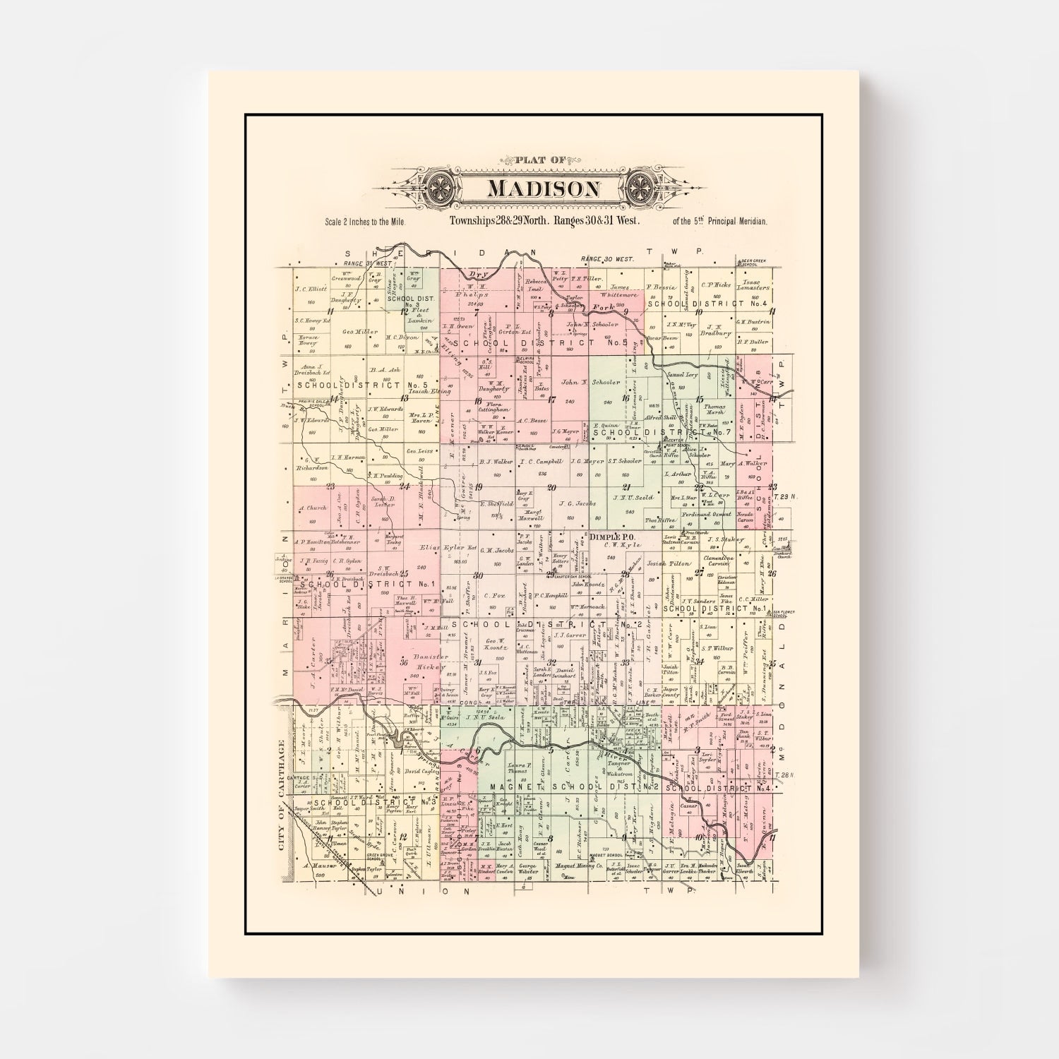 Vintage Map of Madison Township, Jasper County, Missouri 1895