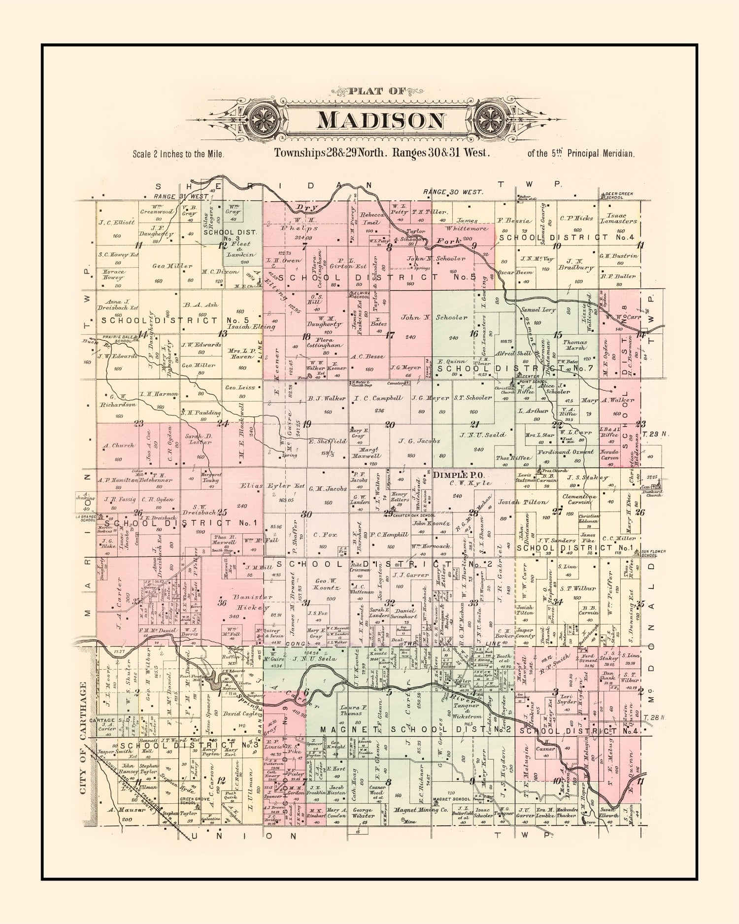 Vintage Map of Madison Township, Jasper County, Missouri 1895