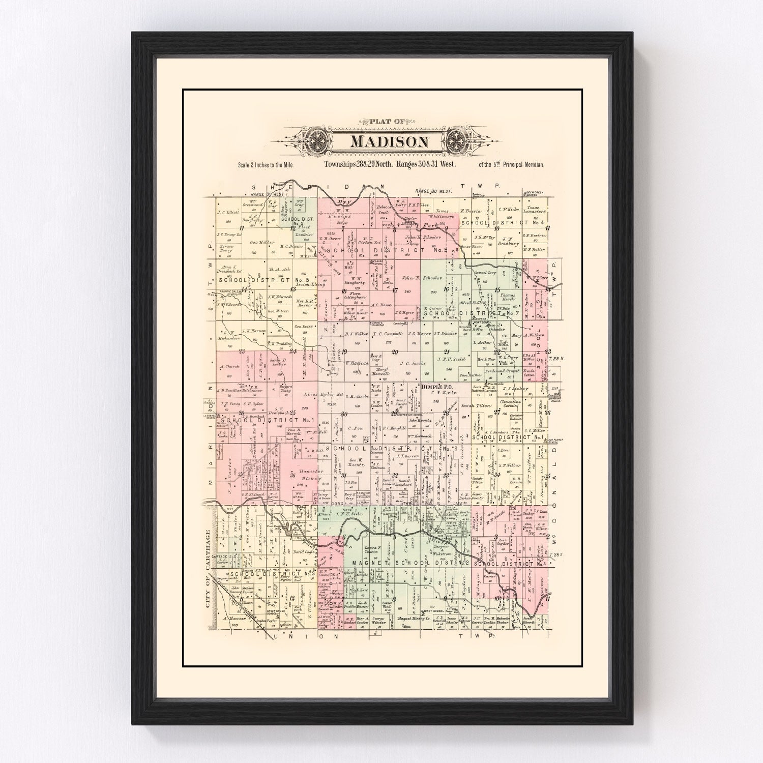 Vintage Map of Madison Township, Jasper County, Missouri 1895