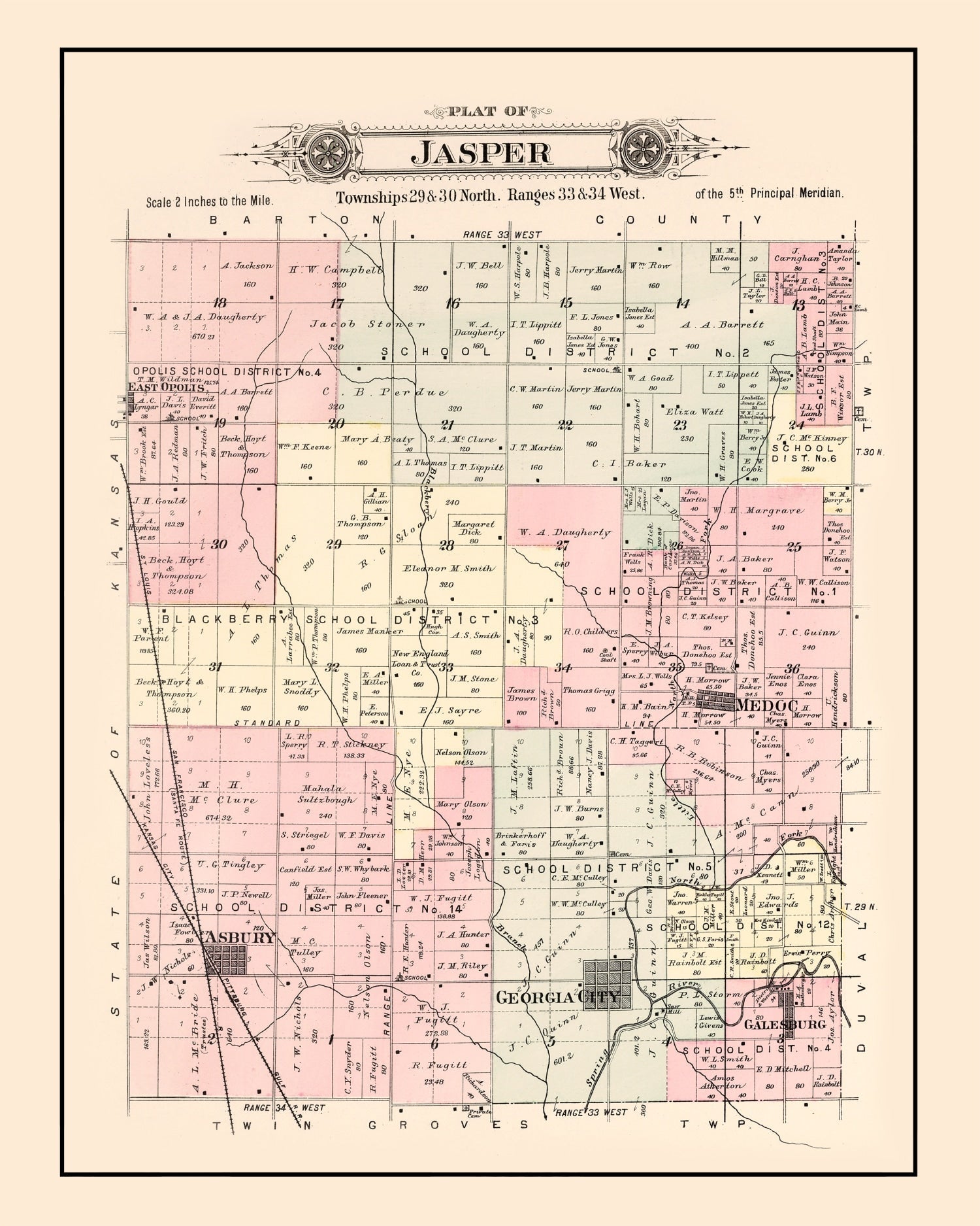 Vintage Map of Jasper Township, Jasper County, Missouri 1895