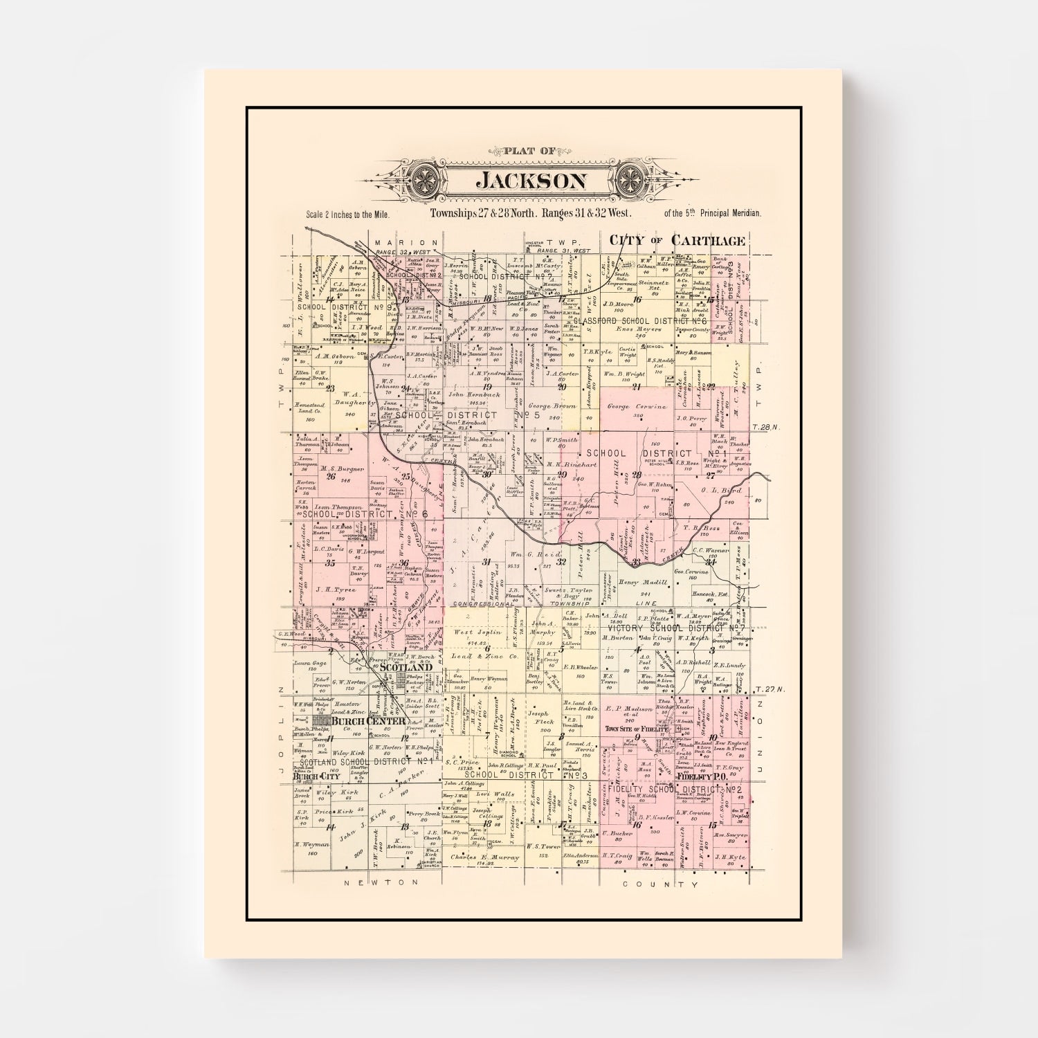 Vintage Map of Jackson Township, Jasper County, Missouri 1895