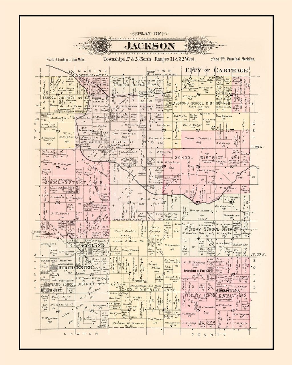 Vintage Map of Jackson Township, Jasper County, Missouri 1895
