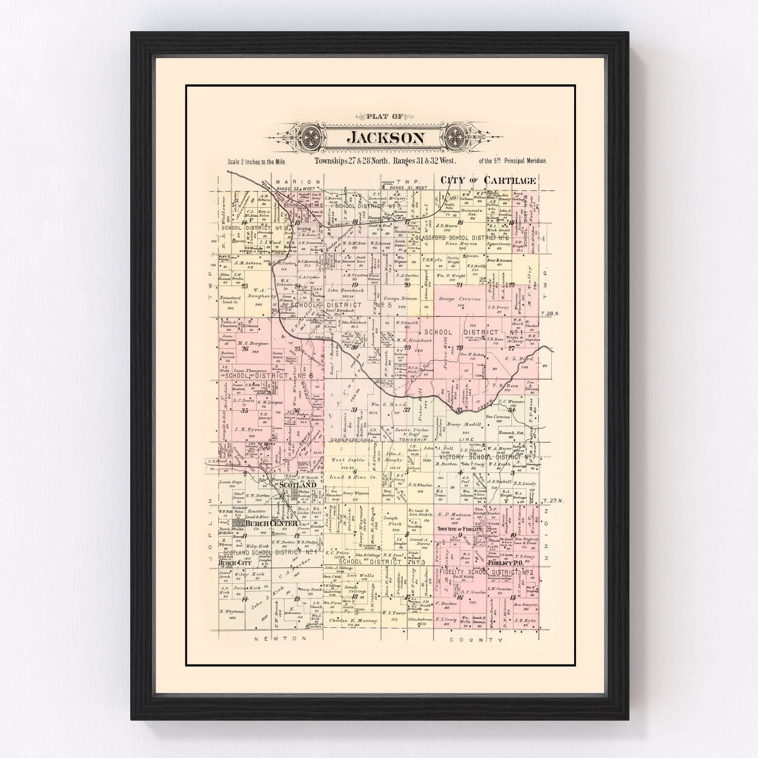 Vintage Map of Jackson Township, Jasper County, Missouri 1895